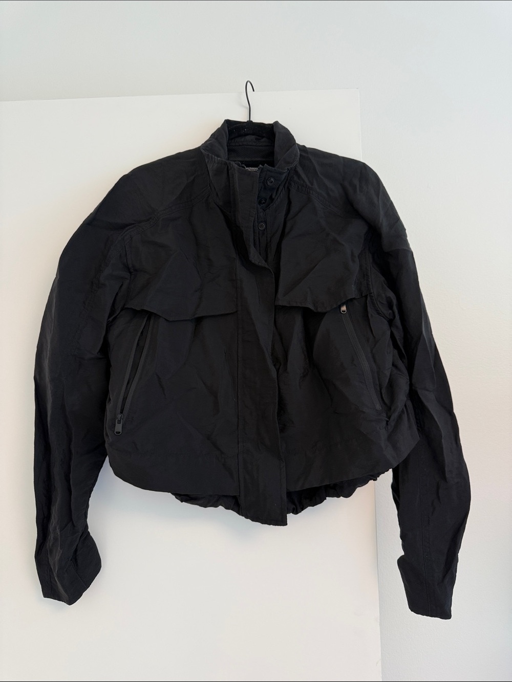 Athleta Black Cropped Bomber Jacket
